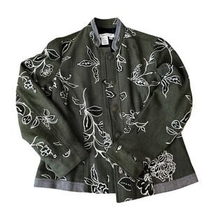 Coldwater Creek Women's Jacket Blazer Button Up Green Floral Print XSP